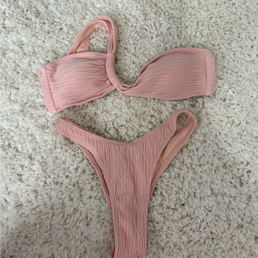 Pink Textured Bikini Set